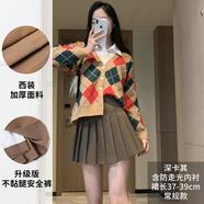 笙格兒2024西裝百褶裙女春夏季日系純色高腰顯瘦jk短裙大碼a字半身裙秋 深卡其 XS(70-80)