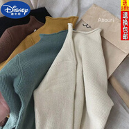 迪士尼（DISNEY）兒童寶寶半高領(lǐng)純色打底衫男女童春秋套頭2023新款針織毛衣衫