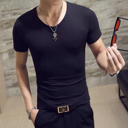 夏季新款男士短袖T恤百搭簡(jiǎn)約白色休閑半袖體恤短t男生上衣潮 黑色 S