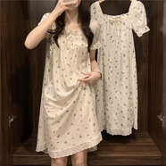 沛阮夏季睡衣裙子女裝少女大學(xué)生碎花公主風(fēng)短袖感家居服睡裙夏天 QSM_J830短袖裙 方領(lǐng)綁結(jié)-碎花粉 M 160