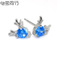 心夢同行999足銀耳釘女 小鹿角耳針養(yǎng)耳洞一鹿有你耳棒 麋鹿耳飾 七夕禮物 藍(lán)鉆