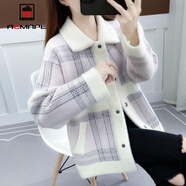 AEMAPE短外套女2026春秋冬季新款時(shí)尚減齡毛衣寬松外套女裝小個(gè)子 粉色 M