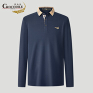 鱷魚恤（CROCODILE）男士長袖POLO衫拼接商務爸爸裝上衣 藏青 2XL