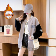 MXQP學(xué)院風(fēng)棒球服外套女2025秋冬新款韓版寬松休閑衛(wèi)衣百搭撞色上衣潮 79685灰色加絨 XL 【130-150斤】