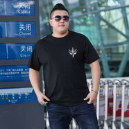臻莆夏特大號(hào)男裝加肥加大碼短袖T恤純棉寬松微彈胖子肥佬半袖男背心 黑色戰(zhàn)狼 3XL 建議185-205斤