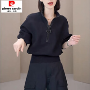 初徑歐貨漂亮衛衣女士秋冬季加絨小眾半拉鏈短款立領(lǐng)修身顯瘦運動(dòng)上衣 黑色春秋款 L建議105-115斤