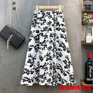 口旋顯瘦高腰高腰顯瘦小夏季新款碎花薄款半身裙女中長(cháng)款百搭大擺a字 白色枝 XL 126-138