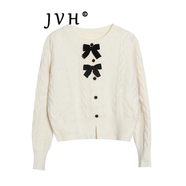 JVH香港潮牌新年紅針織衫毛衣女 2025春季新款小香風(fēng)紅色開衫短外套 白色 XS