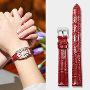 適配Casio卡西歐真皮表帶酒桶小紅表紅色LTP-1208E-9B2手表鏈14mm女士表帶配件 【推薦色】原款紅色-銀扣 14mm