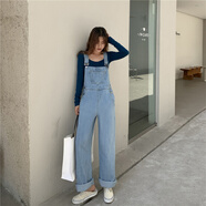 瑟空（SEKONG）2025夏新款牛仔褲女可愛(ài)減齡學(xué)生連體短褲顯瘦休閑背帶褲YLM 春日系學(xué)生背帶褲淺藍色 S