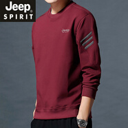 JEEP SPIRIT高端男士衛衣圓領(lǐng)春秋季長(cháng)袖t恤男寬松休閑酒紅色上衣打底衫新品 春秋款 酒紅色 L 110-125斤