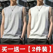 嘉曄馬甲背心男潮男士標準型純白色坎肩背心運動(dòng)無(wú)袖背心男韓版體恤 白色+淺灰色【2件裝】 3XL