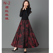 vuzrmm輕奢女裝秋冬民族風(fēng)復(fù)古高腰半身裙大擺長款舞裙子松緊腰長裙女 酒紅玫瑰 S1.8-1.9尺長度85厘米