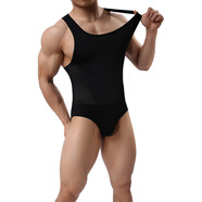 無(wú)畏船長(cháng)男士彈力緊身運動(dòng)健身跑步瑜伽體操透氣美體塑身背心三角連體衣 黑色 S