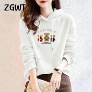 ZGWT輕奢高檔品牌小熊連帽衛衣女寬松春秋新款時(shí)尚外套百搭加絨上衣服 連帽-白色【不加絨】-三只小熊 M 碼【建議86-100斤】