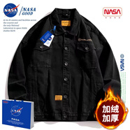 NASAGOOD官方男裝潮牌牛仔外套男春秋款美式復(fù)古休閑夾克男士工裝上衣服男 NA11黑色【加絨款】 L （建議125-150斤）