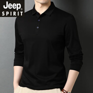 JEEP SPIRIT吉普春春秋季男士中年男裝長袖t恤翻領雙絲光棉棉百搭體恤打底衫 黑色 4XL 190