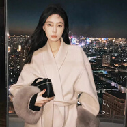 周淼ZHOUMIAO 100綿羊毛雙面呢大衣女秋冬可拆卸真狐貍毛毛呢外套 橡木灰長(zhǎng)款 M