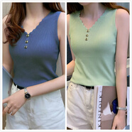 嫻妃【2件裝】冰絲針織打底衫女裝夏季v領(lǐng)吊帶背心無(wú)袖上衣外穿女