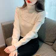 俞兆林休閑打底針織衫女秋季2024年新款半高領(lǐng)釘珠裝飾設(shè)計(jì)感毛衣女裝 杏色 均碼 建議80-135斤