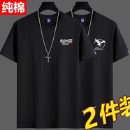 卡帝自由保羅短袖男【純棉t恤2件裝】新品短袖t恤男青年圓領(lǐng)純棉T恤男生百搭休閑大碼男裝純色上衣 ES黑+小飛鷹黑 XXL建議150-165斤