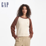 Gap女裝LOGO撞色插肩袖圓領(lǐng)毛衣寬松針織衫634840 米色 170/88A(L) 亞洲尺碼