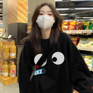 妃麗慕尚潮牌oversize小眾高街衛(wèi)衣女秋冬季美式復(fù)古鹿皮絨圓領(lǐng)上衣外套潮 B6273黑色【加絨】 XL 建議150斤以內(nèi)