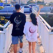 love legend情侶裝夏天季短袖t恤新款寬松潮流一男一女學(xué)生上衣套裝班服定制 月亮魚 黑白色 M 男+女M