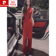 皮爾卡丹（pierre cardin）2025夏季新款韓版氣質(zhì)連體褲女設計感修身顯瘦闊腿顯高連身褲套裝 紅色 M【建議100-115】