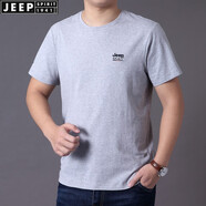 JEEP SPIRIT吉普休閑圓領(lǐng)短袖t恤薄夏季男士棉質(zhì)寬松開衩半袖純色體恤大碼彈 灰色 XL (180) /100A建議150-155斤