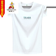 稻草人夏季新款集團(tuán)短袖t恤男圓領(lǐng)棉半袖青年寬松大碼休閑情侶裝 白色 【M089TEARS】 S 建議80-100斤