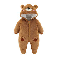 嘉貝艾爾嬰兒衣服秋冬裝加厚保暖棉衣嬰兒連體衣包腳寶寶衣服0-1歲 小熊黃 66cm