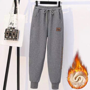 詩婭達(dá)加絨休閑褲女秋冬新款衛(wèi)褲女寬松運(yùn)動(dòng)哈倫褲子女潮 深灰色（加絨加厚） L 建議100-115斤