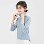 金菊100%綿羊毛衣堆堆領(lǐng)純色長袖百搭春秋薄款女式羊毛衫 海紋藍 M 