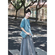 蘇洛琳（SULUOLIN）2025年春天夏季女士套裝短袖連衣裙子日系慵懶小清新法式氣質(zhì)衣服 上衣+裙子 S 85-98斤