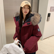 林羽森冬季工裝羽絨棉服女2024新款加厚大毛領(lǐng)派克服棉衣外套寬松棉襖冬 酒紅色 M 推薦110-125斤
