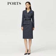 PORTS 寶姿秋冬新品女裝優(yōu)雅修身中長裙通勤V領(lǐng)針織連衣裙 ALM9N012NCF022-丈青混色-3 XL (10)