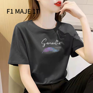 F1MAJE1T高端設(shè)計師品牌短袖T恤女夏季薄款2025新款潮半袖女寬松顯瘦上衣 T恤/圓領(lǐng)/灰色/字母葉子 2XL 【126-135斤】建議體重