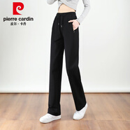 皮爾卡丹（pierre cardin）高檔拉鏈口袋運(yùn)動(dòng)褲女2024春秋新款純棉直筒褲灰色衛(wèi)褲休閑絨褲子 黑色 (春秋純棉) 95 2XL 建議135-145斤