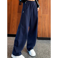 ANGEL MOOD春秋新款藏藍(lán)色直筒褲子香蕉褲女2025春秋新款高腰闊腿褲運(yùn)動(dòng)寬松 常規(guī) 藏藍(lán)色(款) L