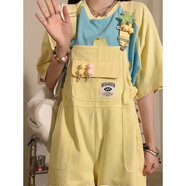 吉閑 2023秋美式甜心多巴胺辣妹復古工裝牛仔背帶褲女寬松休閑連體褲 黃色 XL