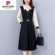 皮爾卡丹（pierre cardin）大I碼假兩件連衣裙女春季2024年新款時(shí)尚職業(yè)裝氣質(zhì)顯瘦中長(cháng)裙 黑色 L 100-115斤