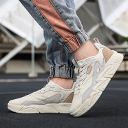 特步（XTEP）板鞋街頭鞋皮面防水保暖男鞋運動(dòng)鞋子跑鞋休閑輕便旅游訓練跑步鞋 茶白色/鴿子灰/米褐色 41