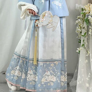 翊尚美馬面裙漢服成人女小個(gè)子2025新款全套正版明制刺繡連衣裙套裝 藍色【典藏單馬面裙】 XS 【適合70-85斤】