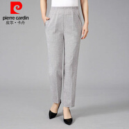 皮爾卡丹（pierre cardin）2025夏季薄款棉麻女士褲子中年老年女褲高腰褲寬松松緊腰休閑九分 透氣棉麻淺灰色一條裝 3XL 125-140斤