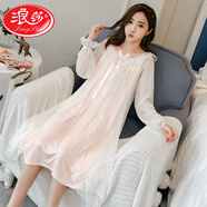 浪莎（LangSha）睡衣女秋季質(zhì)感性感長(cháng)袖睡裙宮廷秋冬長(cháng)款純棉可愛(ài)公主風(fēng)韓版蕾絲 8812粉色 XL 【建議130-145斤內】