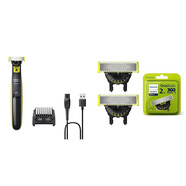 飛利浦（Philips）Norelco OneBlade 男士電動(dòng)剃須刀胡須修剪器 面部造型和身體修飾 男友父親禮物QP2520/90 OneBlade360+替換刀片 普通裝