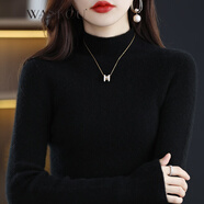WANKOU半高領羊絨衫女新款秋冬修身加厚毛衣100%山羊絨內搭保暖打底衫女 黑色（升級禮盒包裝） M 建議90-110斤