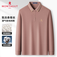 夢特嬌（MONTAGUT）春秋男士商務長袖Polo衫含蠶絲棉親膚休閑百搭T恤 粉紫 50 