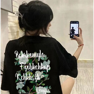 艾妃琳美式復古潮牌t恤寬松墨綠色女學(xué)生休閑短袖原宿風(fēng)印花百搭上衣服 黑色 S 60-85斤